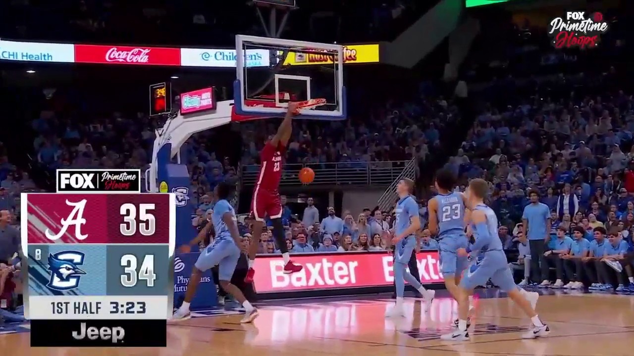 Nick Pringle shows off ELITE athleticism in alley-oop jam as Alabama grabs lead over Creighton