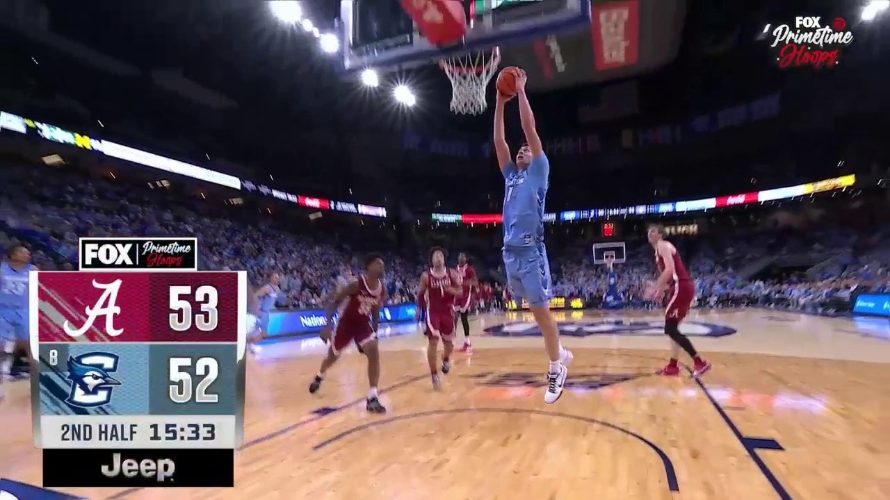 Creighton’s Ryan Kalkbrenner goes coast to coast and throws down a nasty jam vs. Alabama